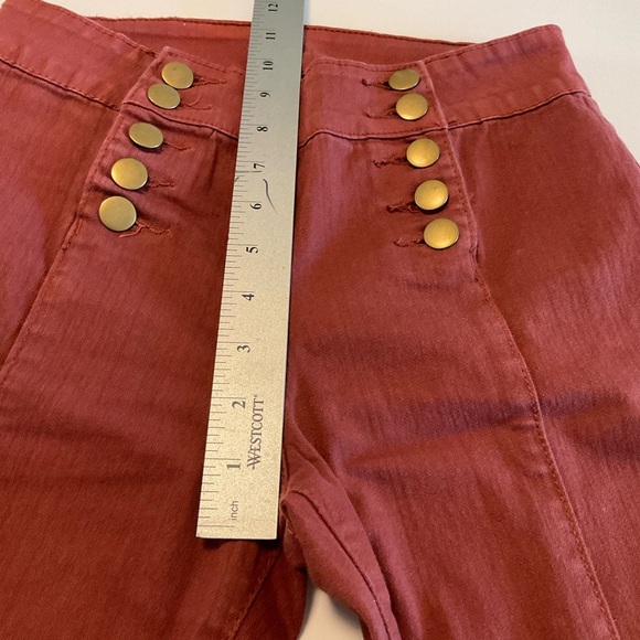 Forever 21 Highwaist Flare Leg Maroon Jeans Double Button Front Faded Spot Sz 26 - Picture 13 of 14